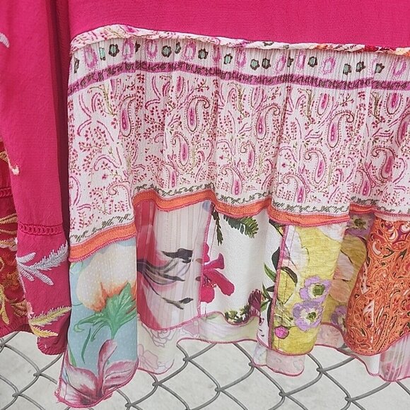 Size XS Fuchsia Floral Embroidered 3/4 Sleeve Blouse by John Mark Baby Doll Boho - Picture 8 of 11